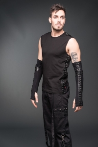 Black Studs Tank Top with Leather Look Details