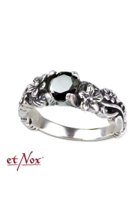Black Flower Ring Silver Ring with Zirconia