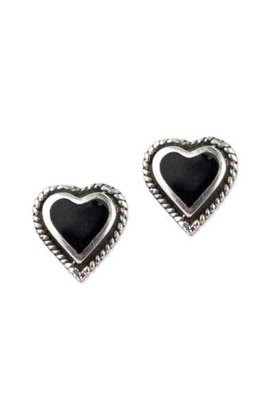 Black Hearts Silver Earrings