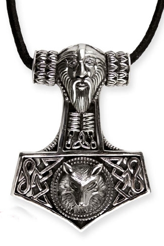 608 Thors Hammer Edelstahl Kettenanhänger Mjölnir Thor Hammer Wolfskopf 
