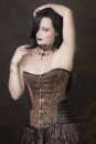 Brown Brocade Overbust Corset with Leatherette Hip Panels