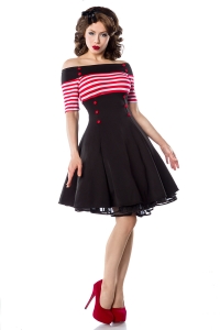 Sailor Vintage Striped Pencil Dress with Buttons - black-red