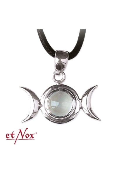 Moon Phase Silver Pendant with Rainbow Moonstone