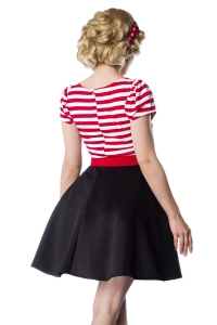 Paige - Retro-Kleid mit Streifen und Gürtel - Schwarz-Weiss-Rot