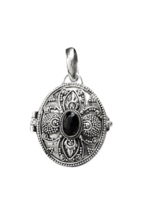 Secret silver pendant box with onyx
