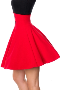 Josie Red Mini Swing Skirt with Buttons