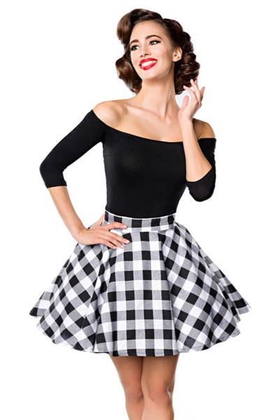 Maxie Black-White Chequered Mini Swing Skirt