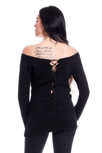 Hena - Schwarzer Pullover mit Rückenschnürung