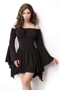 Black Jersey Tunic with Trumpet Sleeves