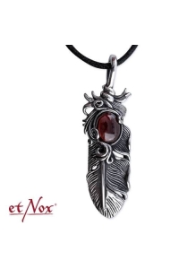 Feather Steel Pendant with Red Zirconia
