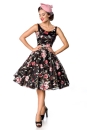 Embroidered Premium Vintage Flower Dress - Black-Pink
