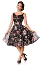 Embroidered Premium Vintage Flower Dress - Black-Pink