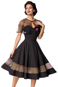 Vintage Dress with Mesh Cape and Embroidery