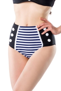Lynn Vintage Bikini Panty in Black/White/Blue stripe