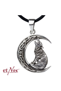 Howling Wolf in Moon Silver Pendant