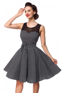 Vintage Polka Dot Dress with Mesh in Black/White