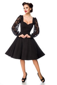Elegant Vintage Dress Ornella with Lace Sleeves - Black